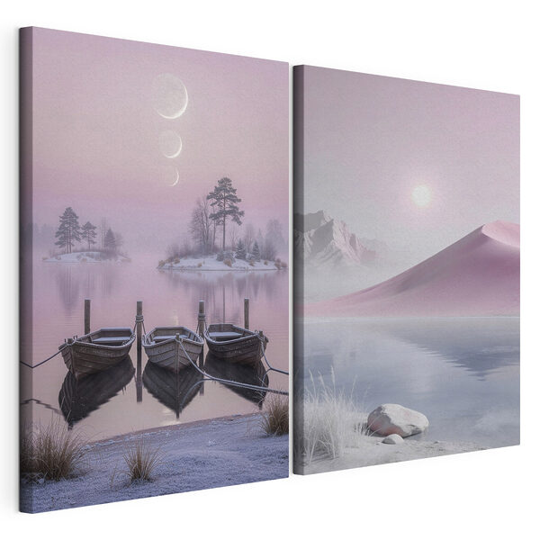 Modulaire canvasprint Twee boten op een meer