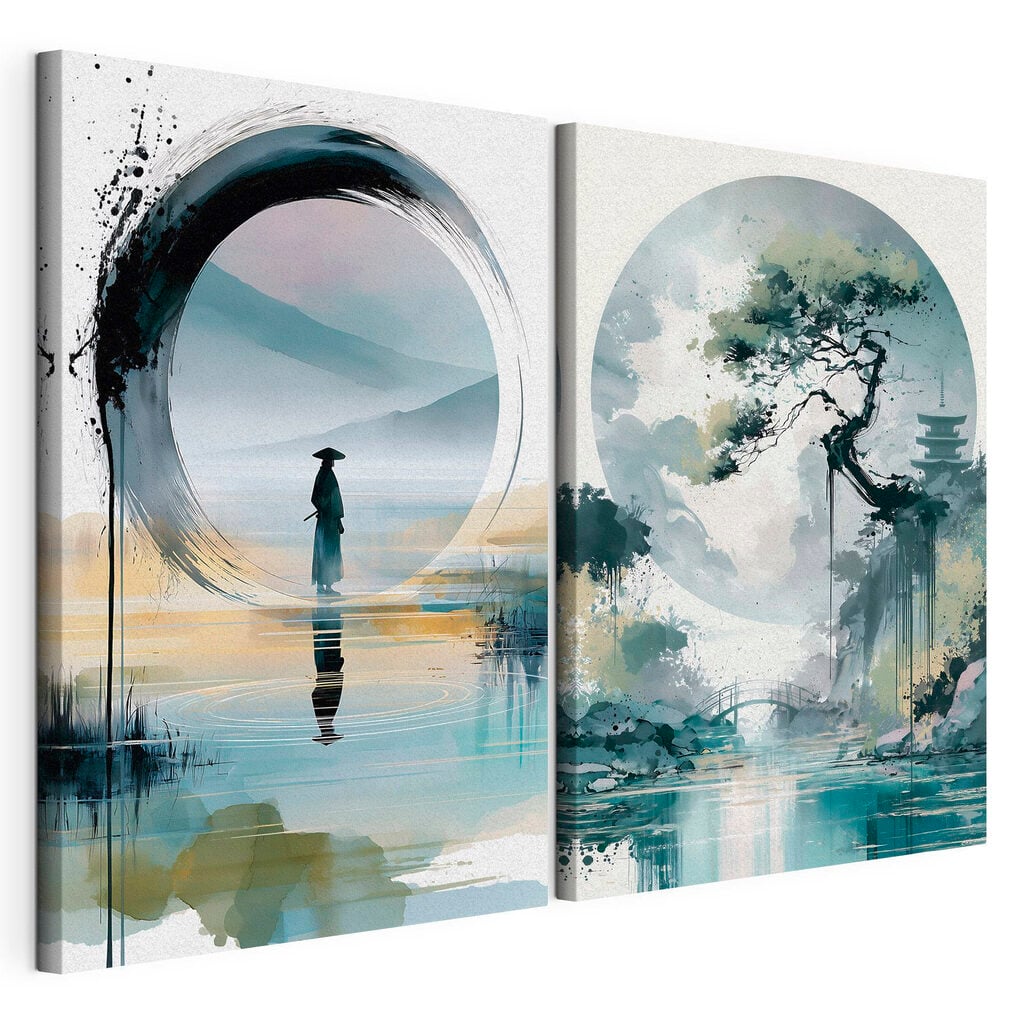 Painting of a man standing in water and a tree