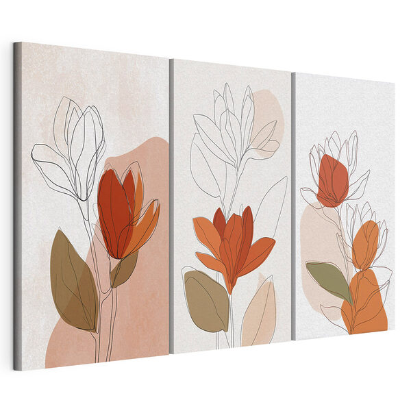Modulaire canvasprint Tekening van bloemen met bladeren