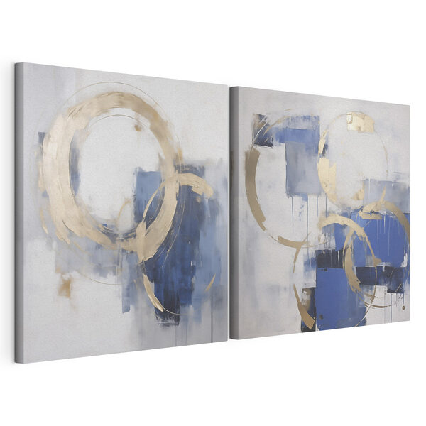 Modulaire canvasprint Opvallende vormen in levendige blauwtinten