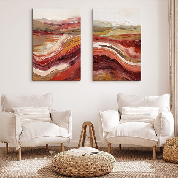 Painting of red and white waves