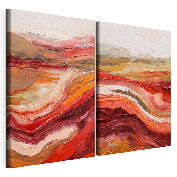 Painting of red and white waves