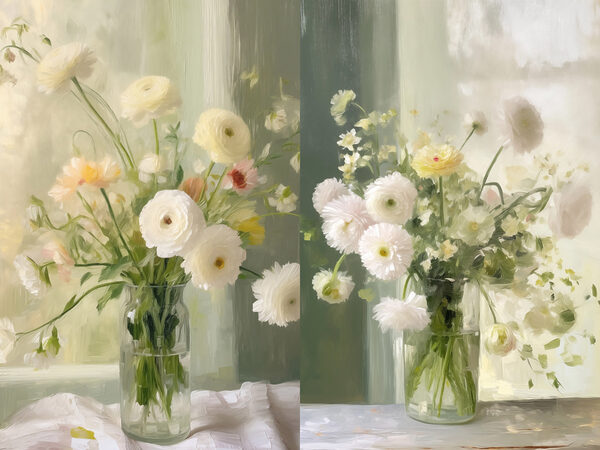Collage of flowers in a vase