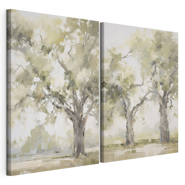 Modulaire canvasprint Twee bomen met groene bladeren