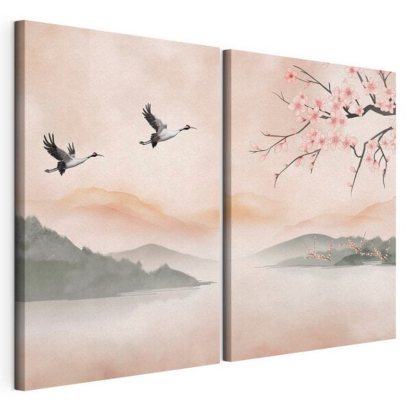 Two birds flying over water