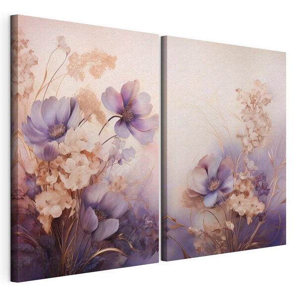 Modulaire canvasprint Verfijnde bloemen in zachte pasteltinten