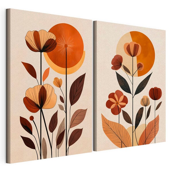 Modulaire canvasprint Schilderij van bloemen en bladeren