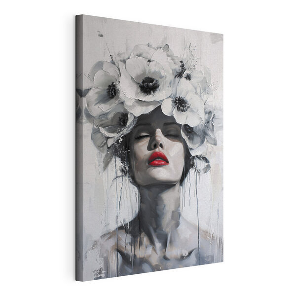 Schilderij van een vrouw met bloemen op haar hoofd Canvas Schilderijen Schilderij van een vrouw met bloemen op haar hoofd