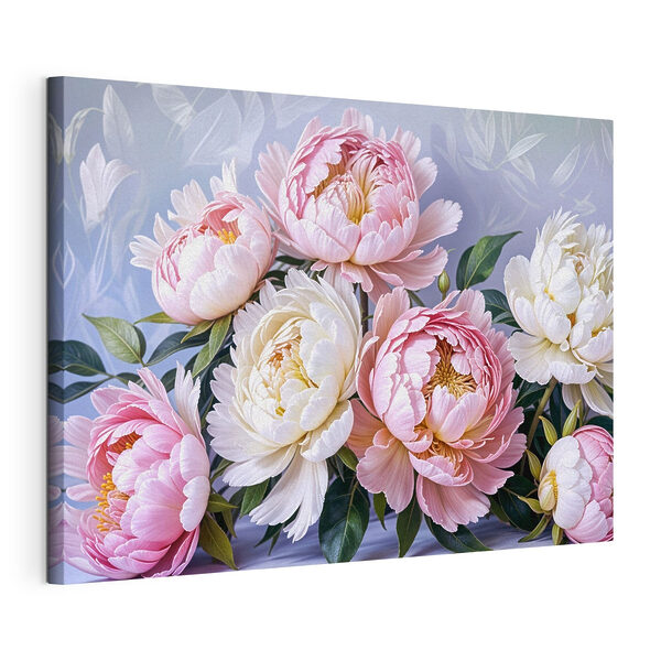 Groep roze en witte bloemen Canvas Schilderijen Groep roze en witte bloemen