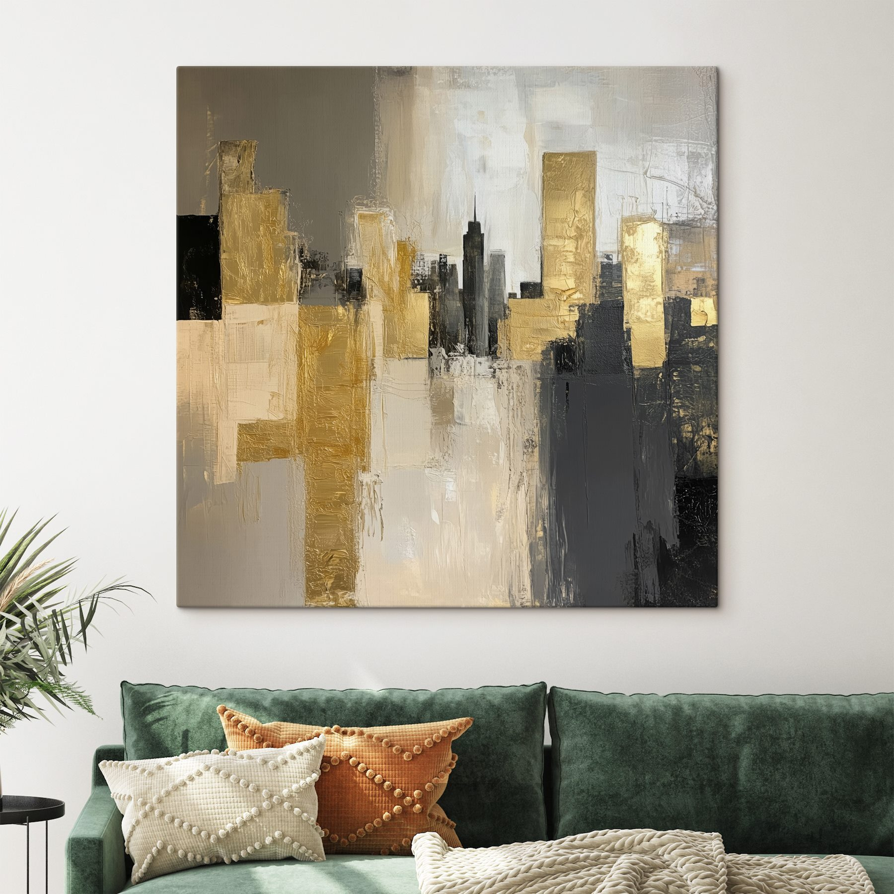 Schilderij van een skyline van een stad
