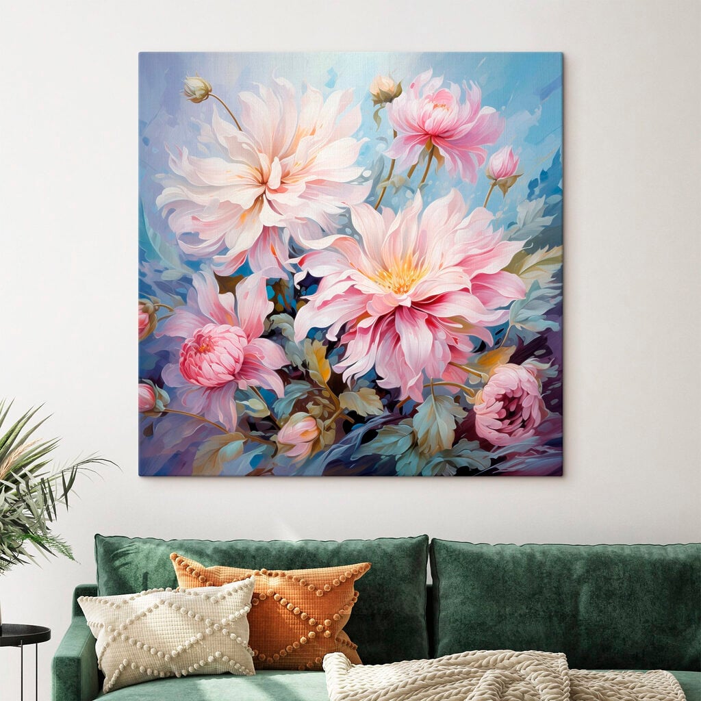Painting of flowers on a blue background