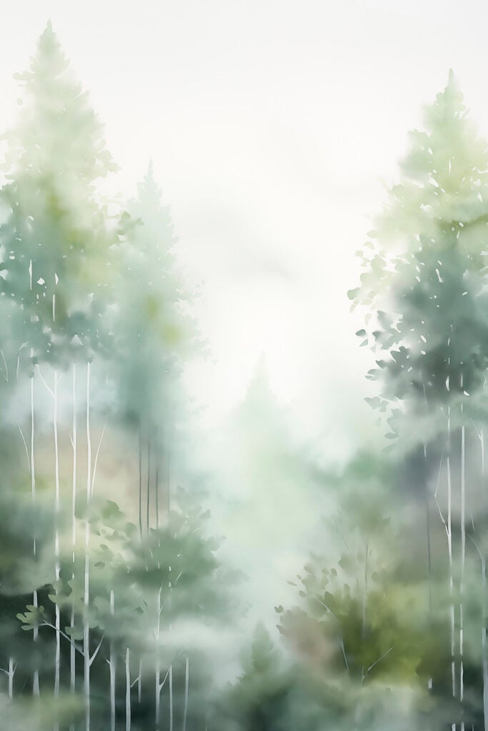 Painting of trees in the fog