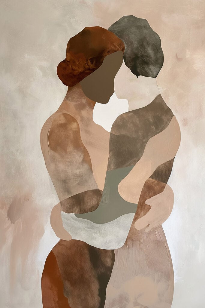 Painting of a couple of people hugging