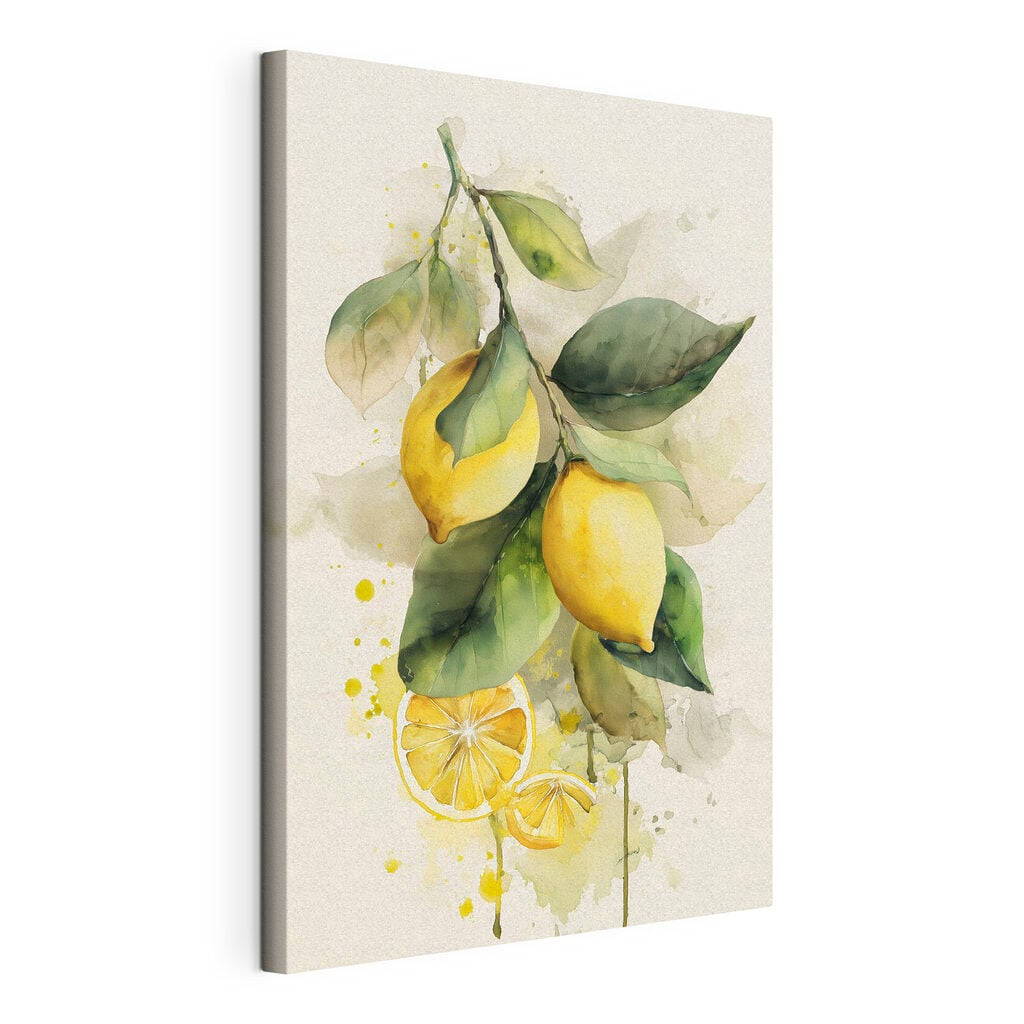 Watercolor of lemons on a branch