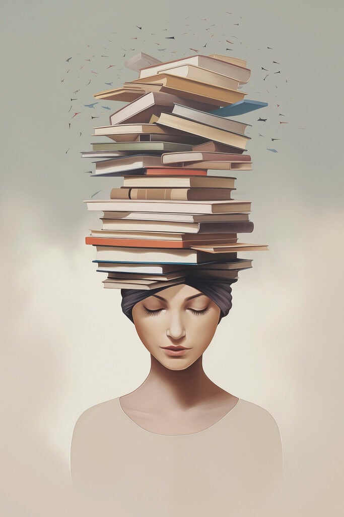 Woman with books on her head