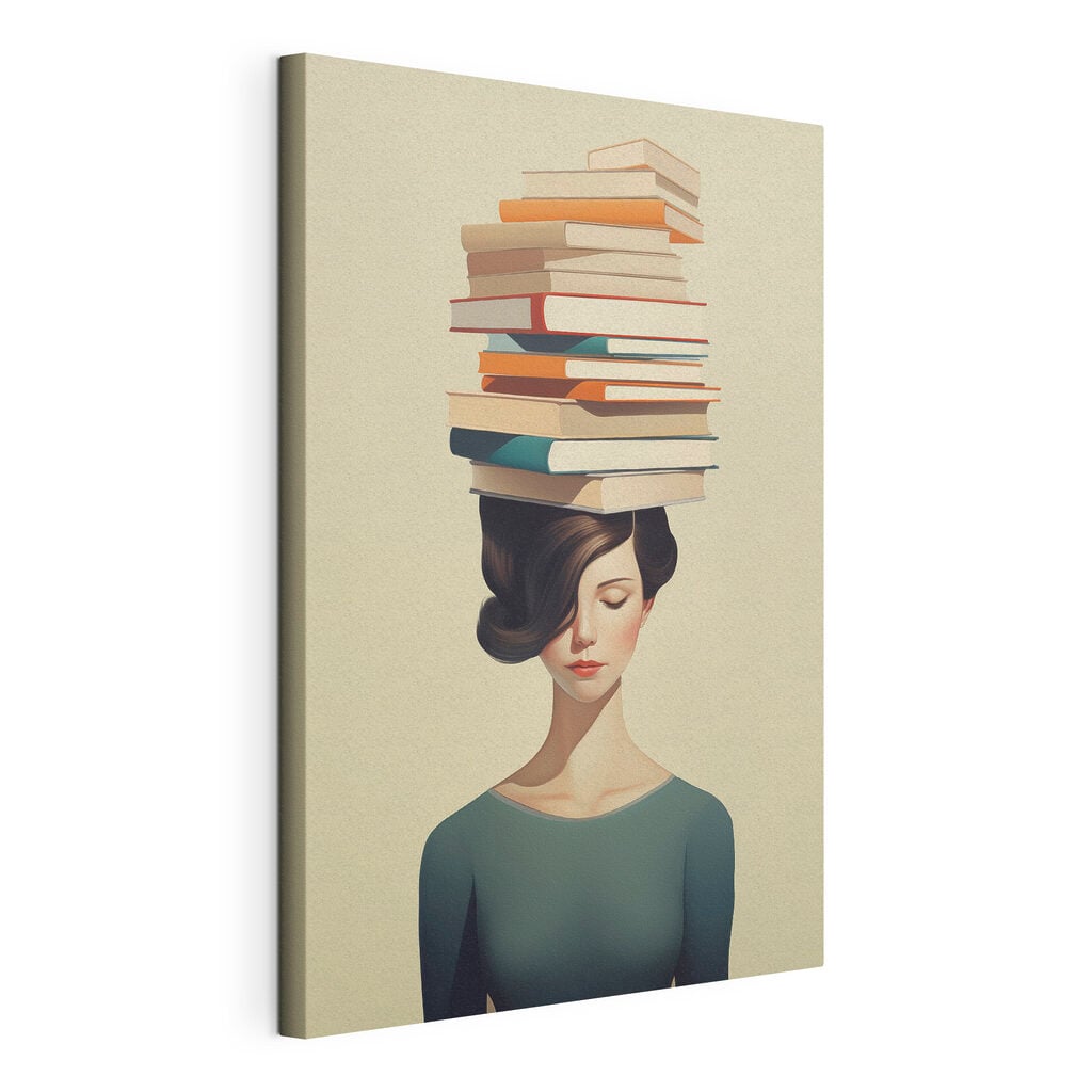Woman with a stack of books on her head