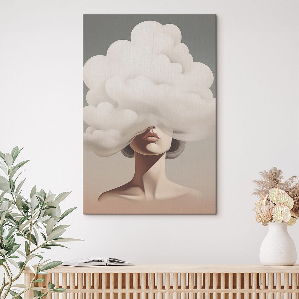 Woman with a cloud covering her face