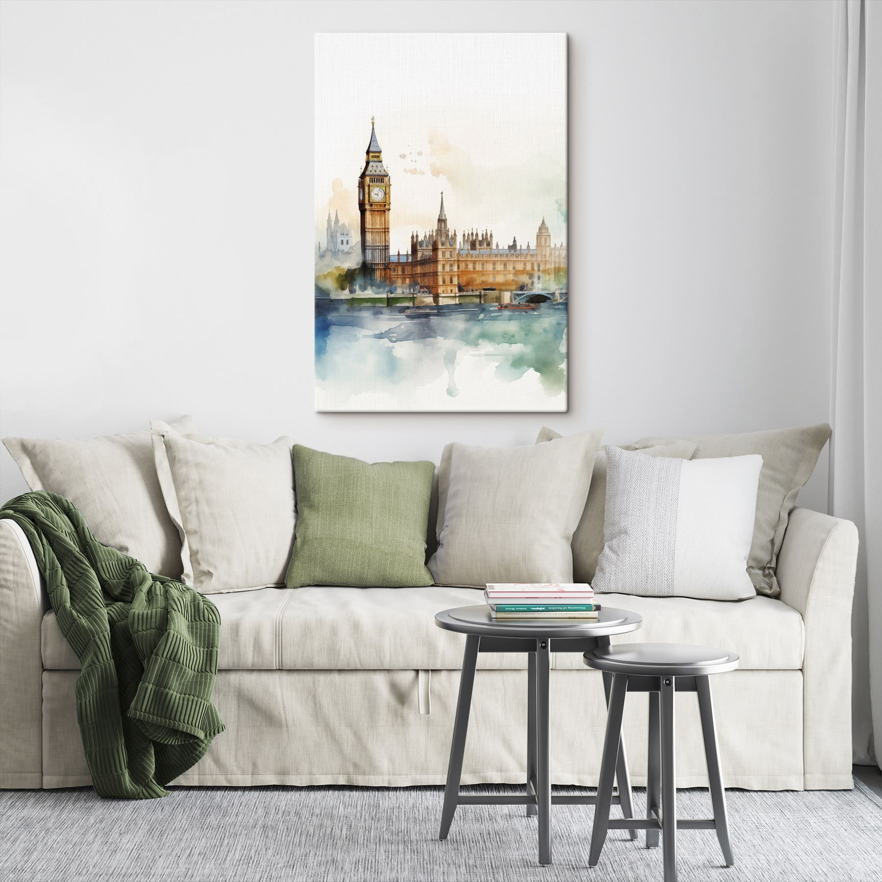 Watercolor of a building with a clock tower