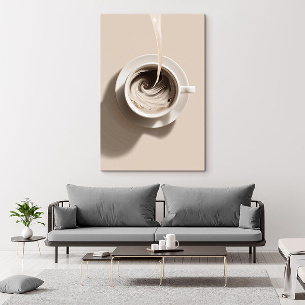 Canvas Schilderijen Canvas Schilderijen Een kopje koffie waarin melk wordt ingeschonken (Artikelnummer: s48438)