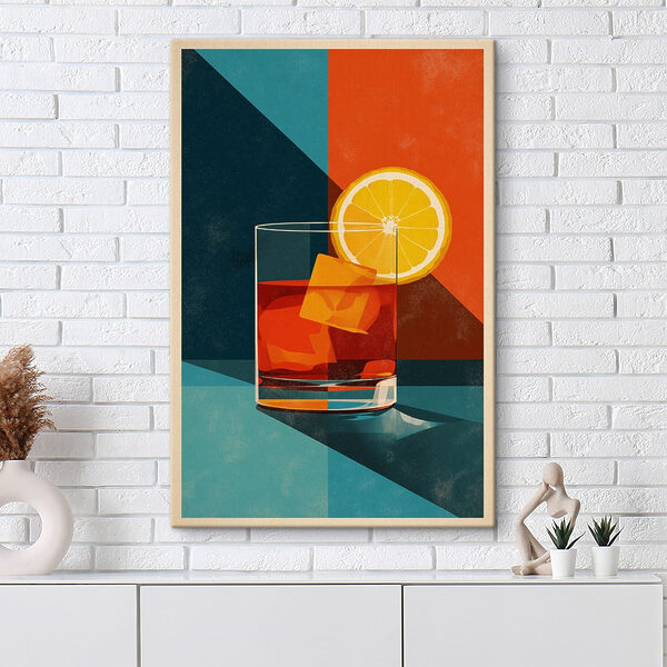 Canvas Schilderijen Canvas Schilderijen Een glas alcohol met ijs en een schijfje citroen (Artikelnummer: s48468)