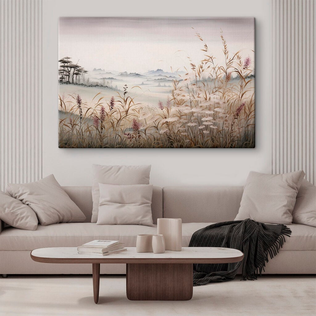 Painting of a landscape with grass and flowers
