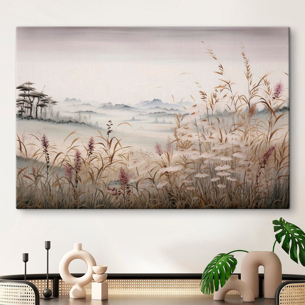 Painting of a landscape with grass and flowers