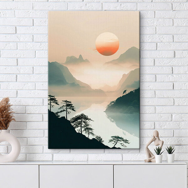 Canvas Schilderijen Landschap met bergen en een meer