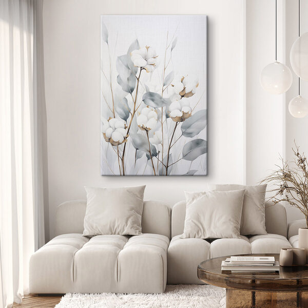 Canvas Schilderijen Canvas Schilderijen Schilderij van katoenbloemen en -bladeren (Artikelnummer: s48743)