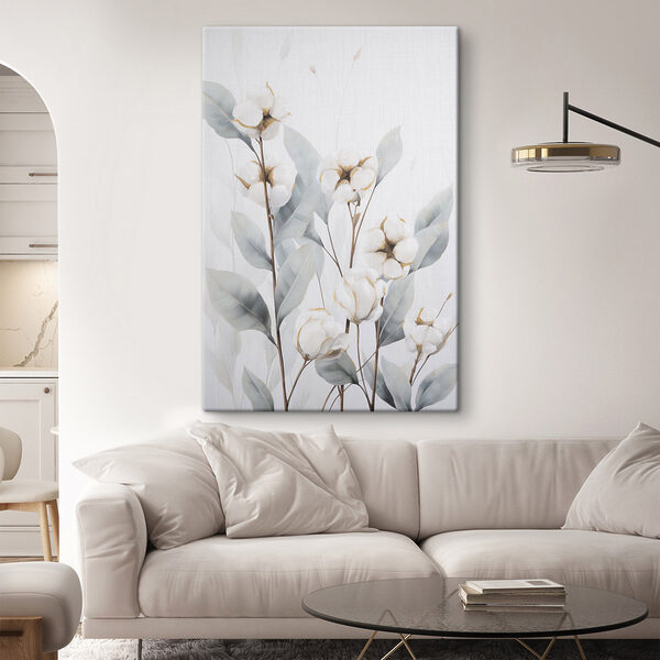 Canvas Schilderijen Canvas Schilderijen Schilderij van katoenbloemen en -bladeren (Artikelnummer: s48744)