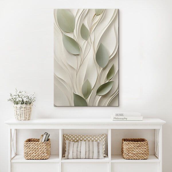 White and green paper cutout with leaves