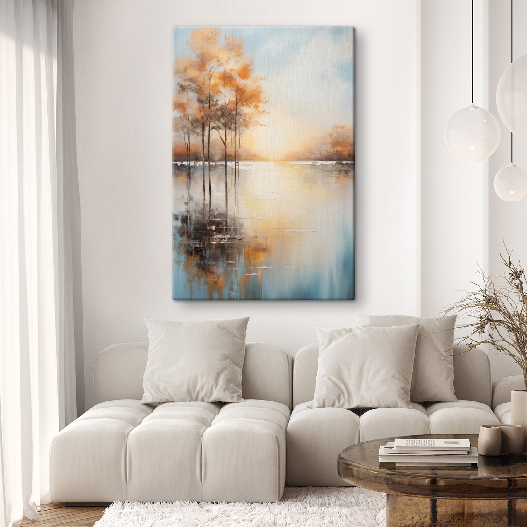 Painting of trees in a lake
