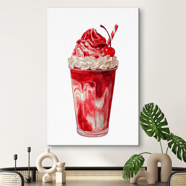 Canvas Schilderijen Canvas Schilderijen Rode en witte milkshake met een rietje (Artikelnummer: s49311)