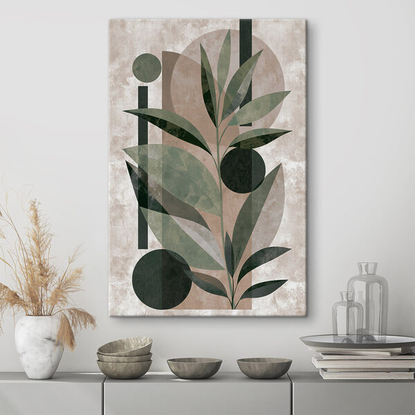 Canvas Schilderijen Canvas Schilderijen Schilderij van een plant met bladeren en geometrische vormen (Artikelnummer: s49414)