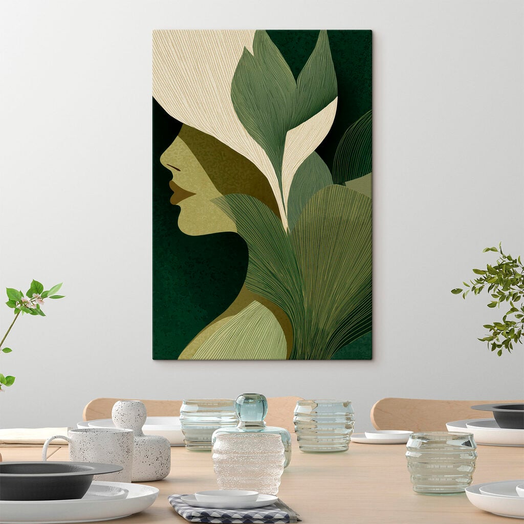 Woman's face with leaves