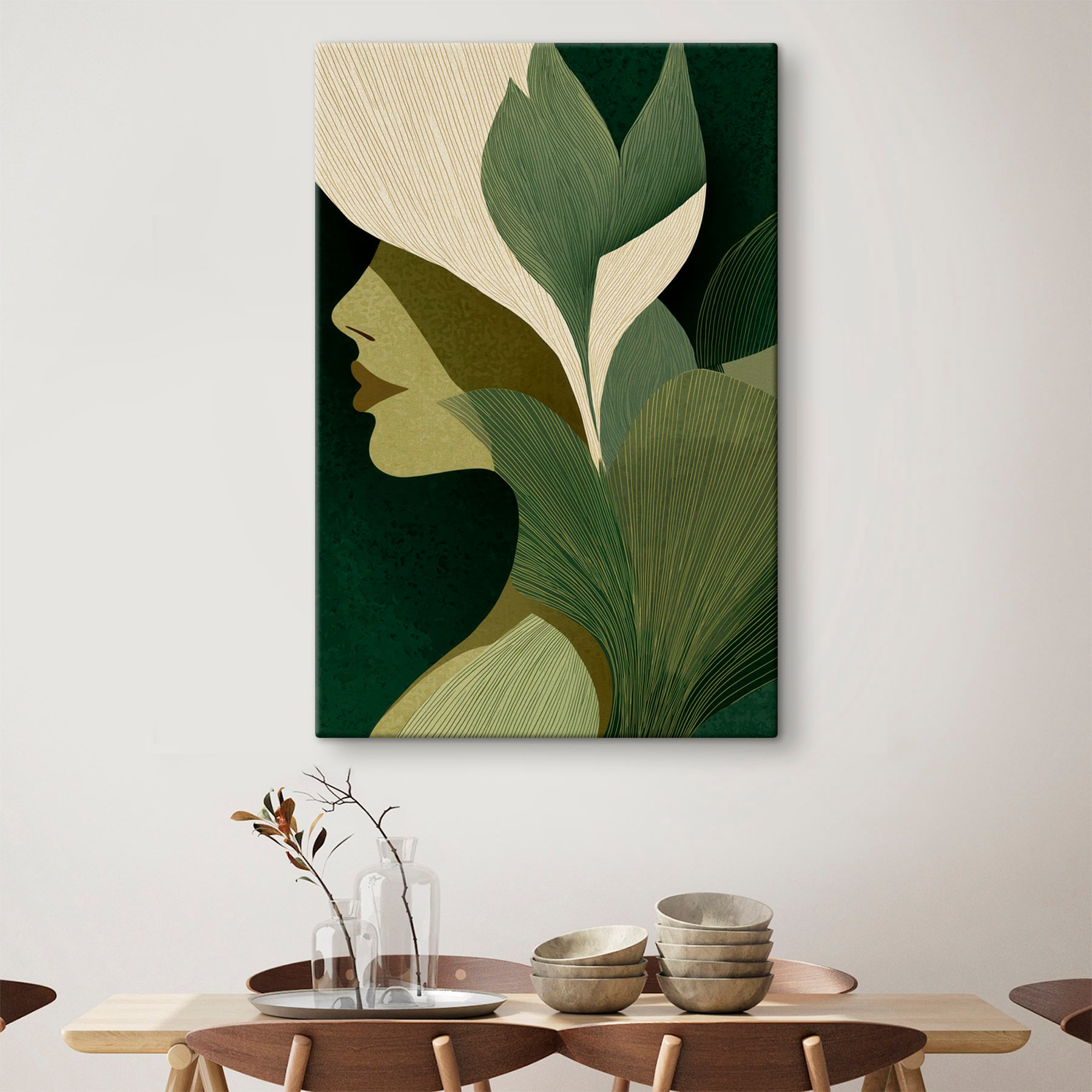 Woman's face with leaves