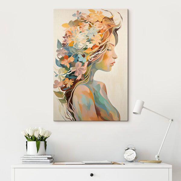 Canvas Schilderijen Canvas Schilderijen Schilderij van een vrouw met bloemen in haar haar (Artikelnummer: s49451)