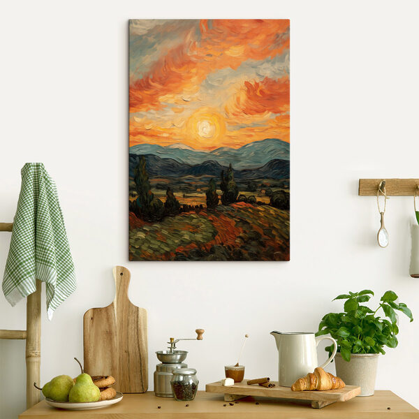 Canvas Schilderijen Canvas Schilderijen Schilderij van een landschap met bomen en bergen (Artikelnummer: s49479)