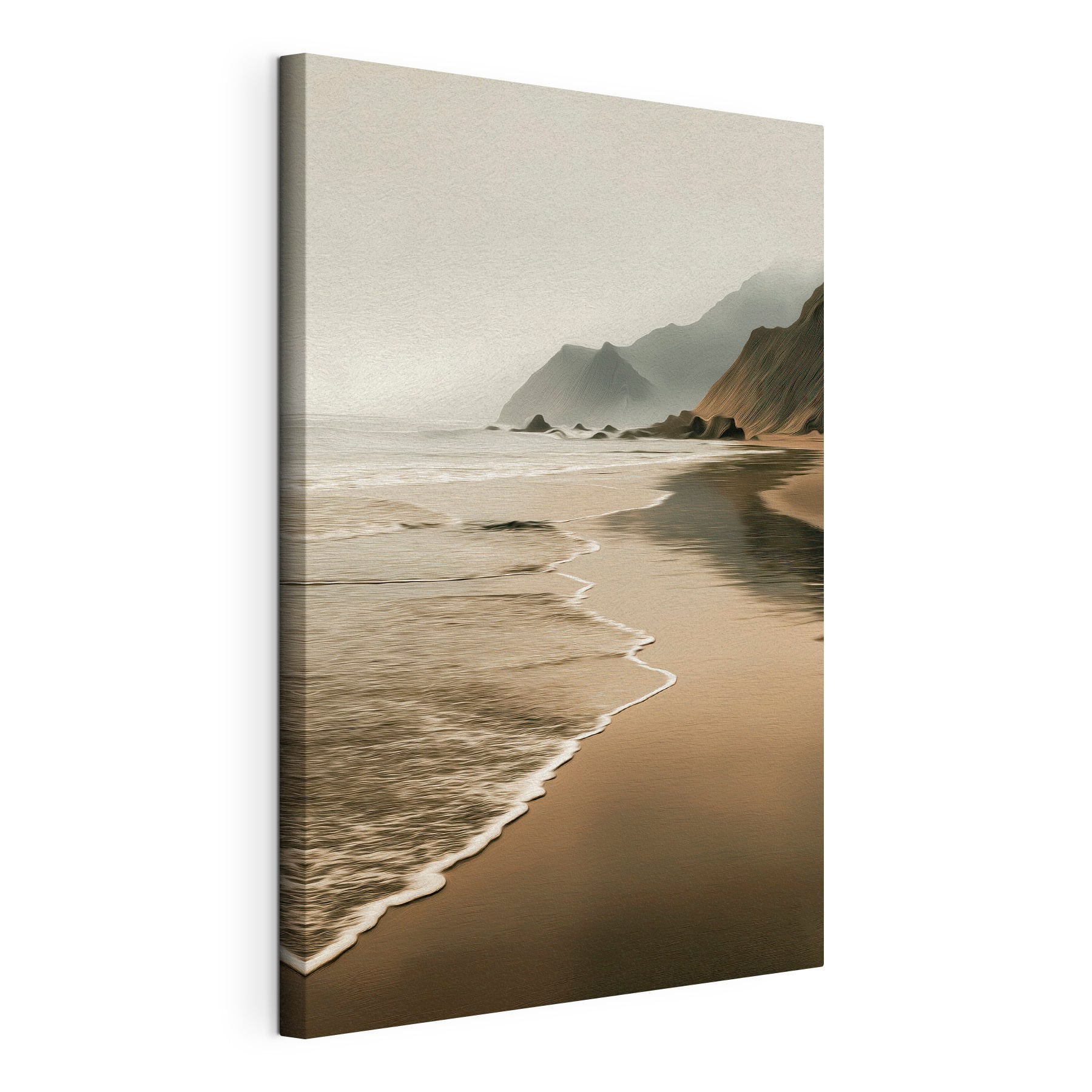 Beach with waves and mountains