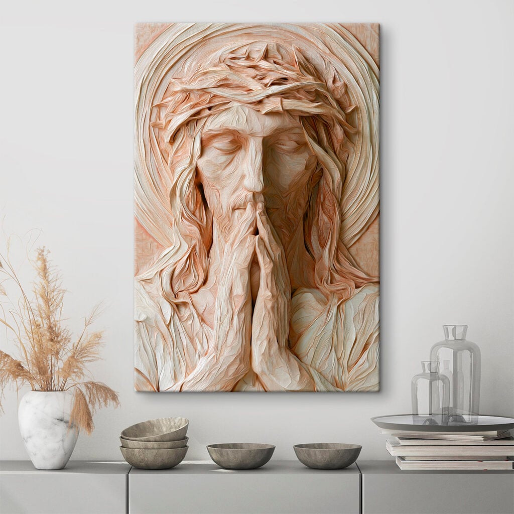 Sculpture of a man with his hands together