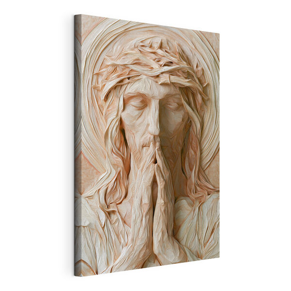 Sculpture of a man with his hands together