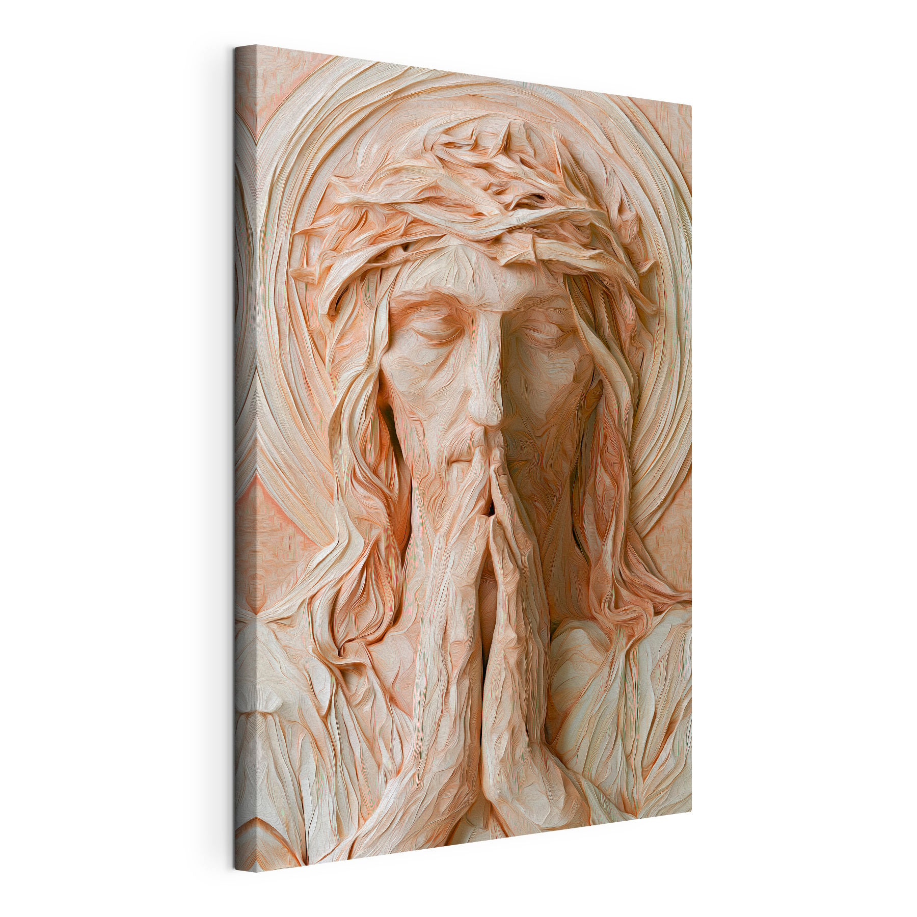 Sculpture of a man with his hands together