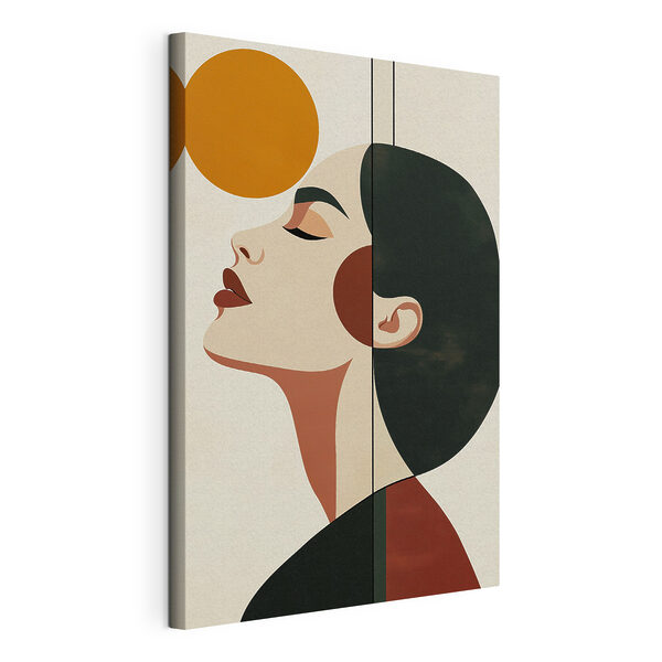Canvas Schilderijen Canvas Schilderijen Het gezicht van een vrouw met een gele cirkel eromheen (Artikelnummer: s50240)