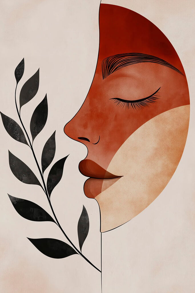 Face and leaf drawing