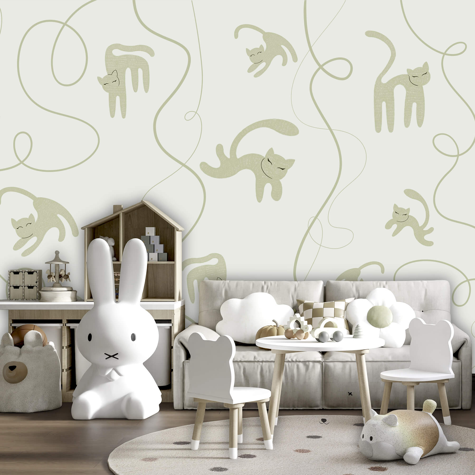 Motief met katten en klimplanten