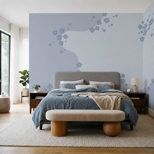 Blauw-witte achtergrond met bloemen